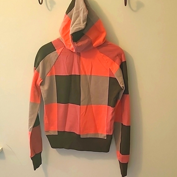 Y2K Zipup hoodie, Color Blocks Pink/brown, side pockets, Long Sleeve Size 10. - Picture 3 of 6